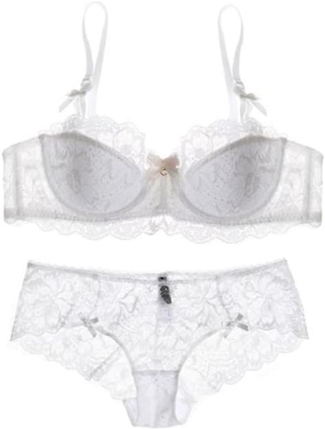 Womens Sexy Embroidery Balconette Bra And Soft Sheer Lace Knickers Push
