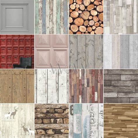 Wood Effect Wallpaper Panels Slats White Washed Distressed Logs