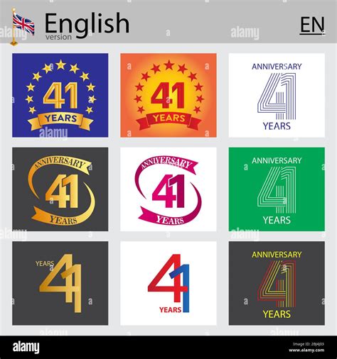 Set Of Number Forty One Years 41 Years Celebration Design