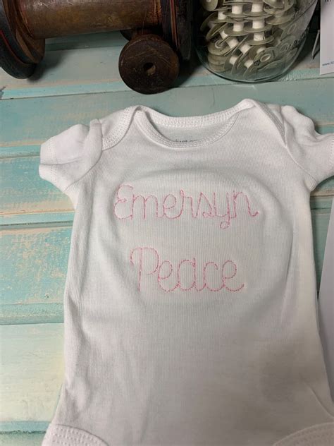 1 Hand Stitched Cursive Gabby Font Name Gerber Onesie®™ Preemie Newborn