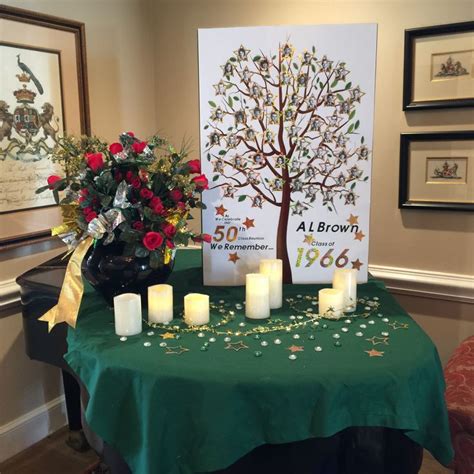 A Table With Candles And Flowers On It In Front Of A Sign That Says Al