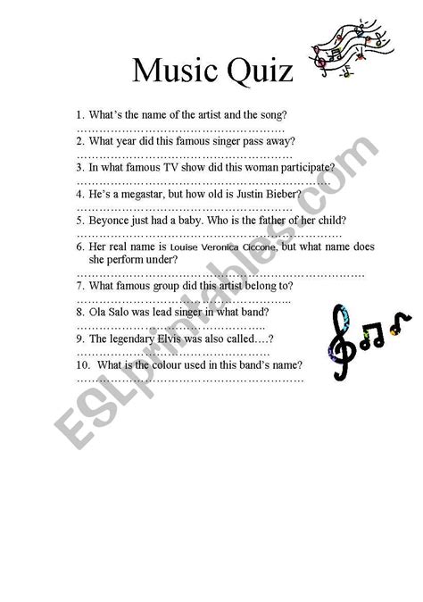 Printable Music Quiz Questions And Answers