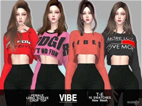Helsoseiras Vibe Top Letter Print Crop Top Sims 4 Mods Clothes