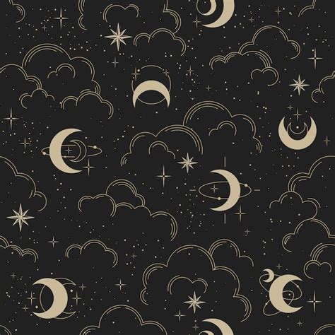 Premium Vector Vector Seamless Pattern With Clouds Moons And Stars