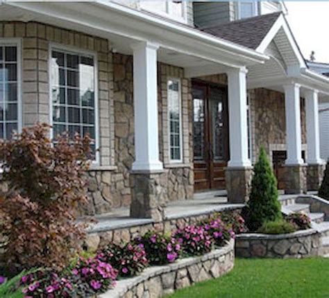 Picket, glass & cable railings custom designed for your deck! 85 Exterior House Porch Ideas with Stone Columns ...