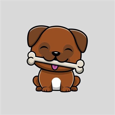 Cute Pug Dog Eating Bone Cartoon Vector Icon Illustration Puppy