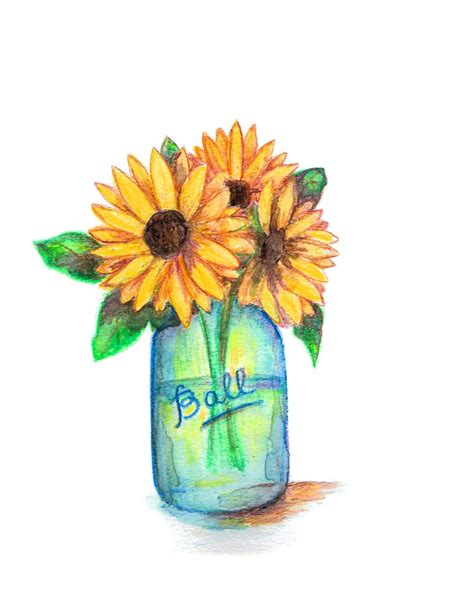 Mason Jar Wall Art Sunflower Painting Sunflower Watercolor