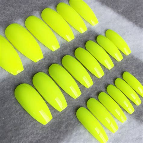 Neon Yellow Faux Nails Fake Nails Glue On Nails Press On Etsy