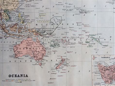 1890 Oceania Original Antique Map 11 X 14 Inches