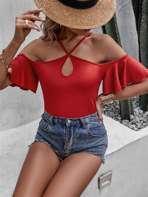 cold shoulder cut out tee shein usa