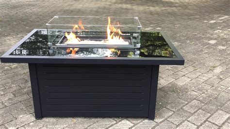 40 000 Btu Outdoor Rectangular Black Tempered Glass Top Gas Fire Pit Table Csa Certified Product
