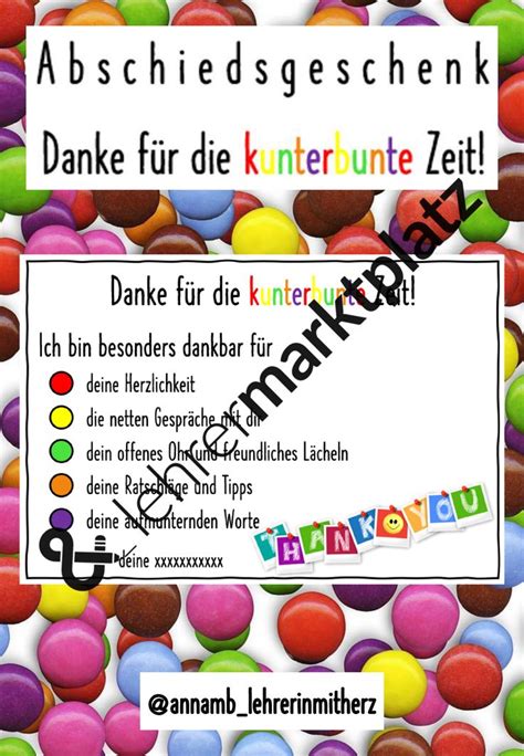 danke für die kunterbunte zeit abschiedsgeschenk für kolleg inn en schokolinsen