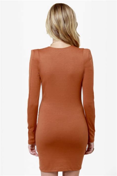 Sexy Brown Dress Long Sleeve Dress Wrap Dress 3500