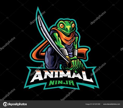Frog Ninja Mascot Logo Design Frog Shinobi Animal Vector Illustration