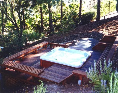Hillside Deck Spa Relaxing Backyard Hot Tub Backyard Sloped Backyard Sloped Garden Decks