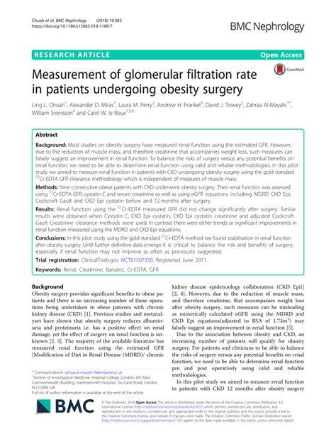 PDF Measurement Of Glomerular Filtration Rate In Patients Undergoing