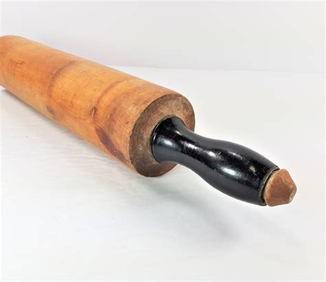 Wood Rolling Pin With Black Handles Wooden Rolling Pin Classic Etsy