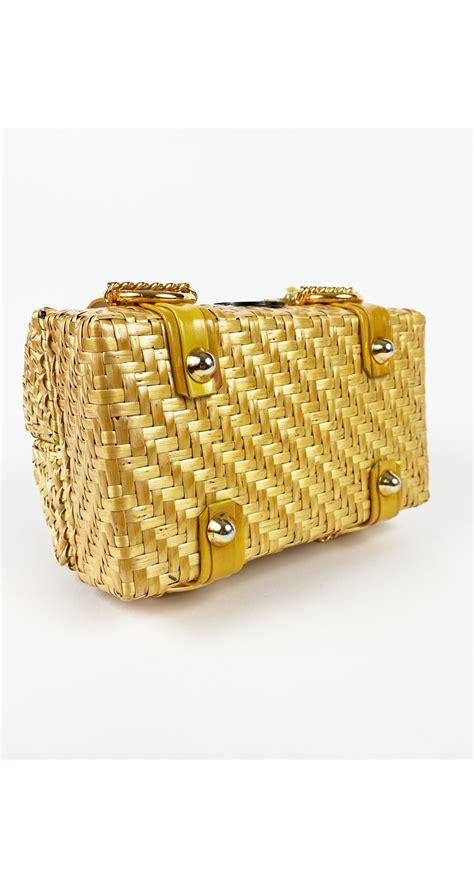 Rodo Italy 1960s Nwt Yellow Wicker Basket Handbag Featherstone Vintage