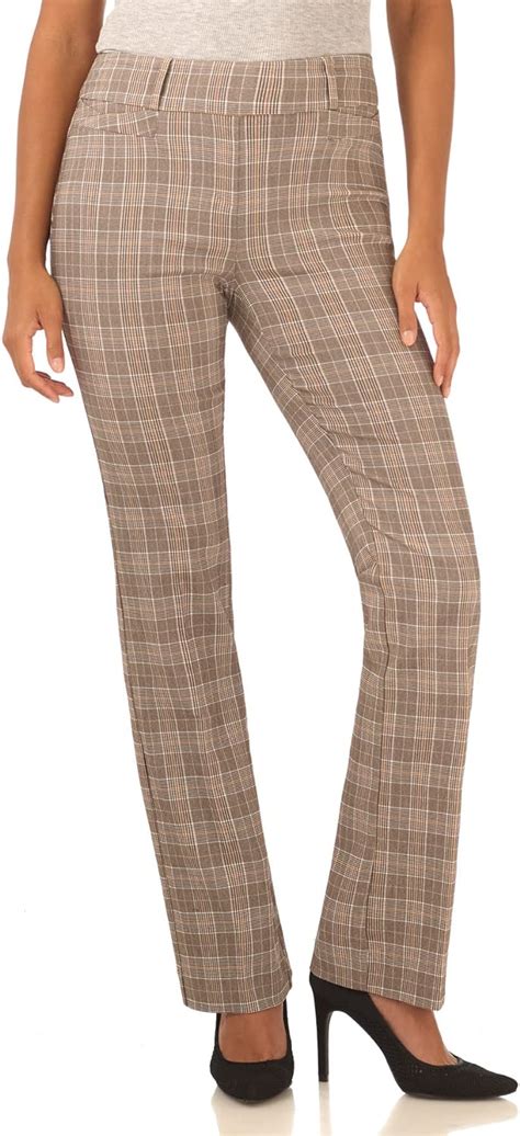 Rekucci Womens Ease Into Comfort Fit Barely Bootcut Stretch Pants 10 Tall Mocha Tartan At