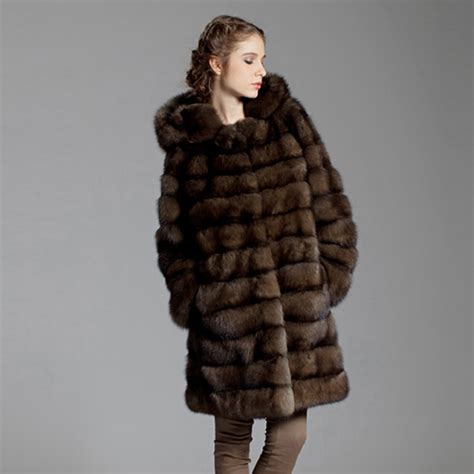 genuine mink fur coat women luxury russia sable high end top mink marten medium long with hood
