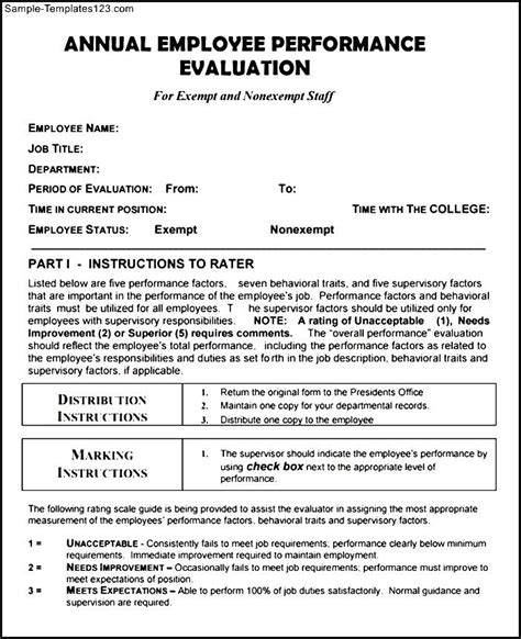 Annual Employee Performance Evaluation Form Printable Forms Vrogue