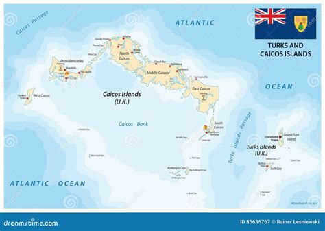 Carte Des Îles Turques Et Caïques Avec Le Drapeau Illustration de