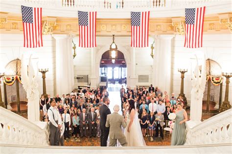 Pennsylvania Capitol Wedding Ceremony With American Flags