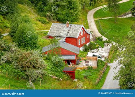 Typical Norwegian Red House In Summer Stock Photo Image Of Wooden