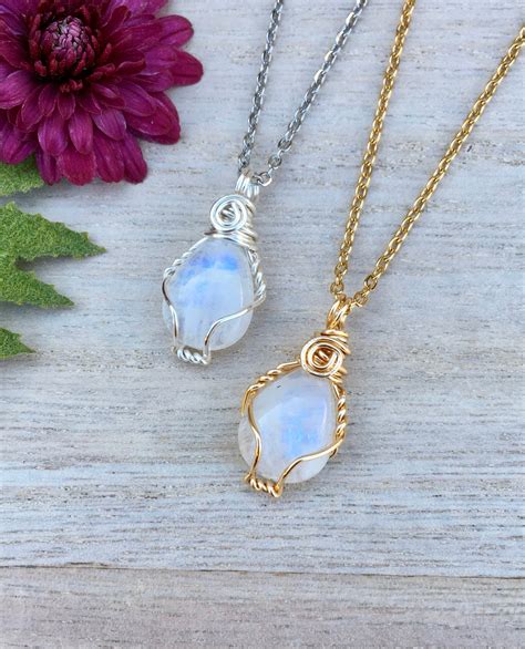 Moonstone Necklace Crystal Necklace Moonstone Jewelry Etsy