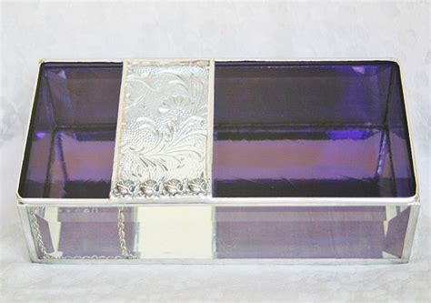 Purple And Clear Floral Stained Glass Jewelry Box 4x8 W Rose Etsy Glass Jewelry Box Stained