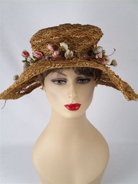 Vintage 1910 Hat Wide Brim Straw By Monners Millinery Sz 22 By