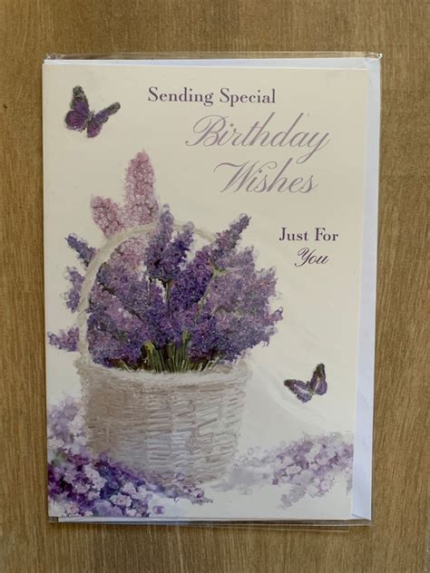 Lavender Flowers Happy Birthday Greetings Card Etsy