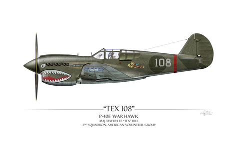 Tex Hill 108 P 40E Warhawk White Background Digital Art By Craig