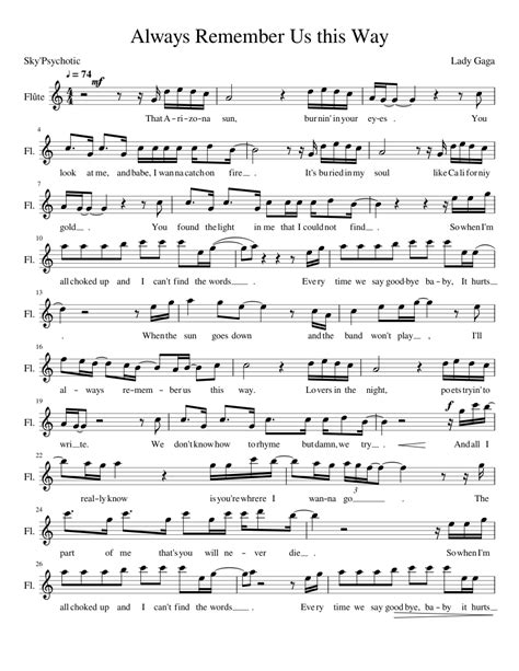 Always Remember Us This Way Sheet Music For Flute Solo