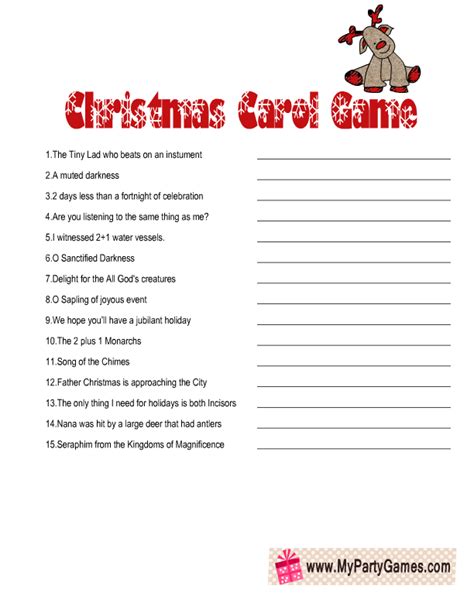 Christmas Carol Guessing Game Printable