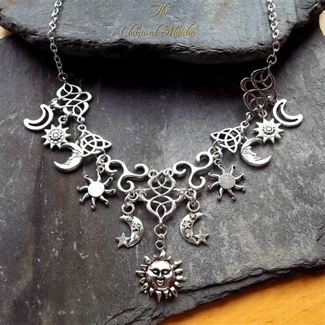 Celestial Moon And Sun Necklace Celtic Necklace Wiccan Etsy