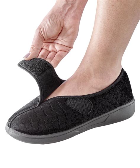 Silverts Silverts Women Extra Wide Velcro Slippers 8 Black