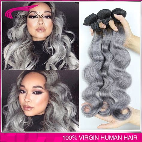 Top Grade Ombre 1b Gray Virgin Hair Ombre Grey Hair Weaves Human Hair