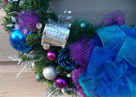 Turquoise Blue And Purple Christmas Wreath Etsy