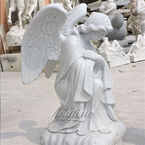 Customized Life Size Marble Kneeling Angel Statues In Pairs Made For