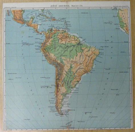 Kniha Jižní Amerika Mapa Hor A řek Mapa Z Kozennova školního Atlasu