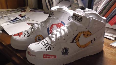 Set of printed logo laces included. NIKE AIR FORCE 1 MID x SUPREME x "NBA WHITE" - YouTube