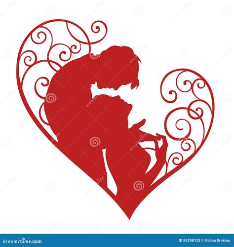 Silhouette Of Loving Couple In The Heart Stock Illustration