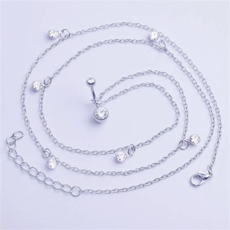 Women Sexy Rhinestone Dangle Stainless Steel Belly Button Chain Navel