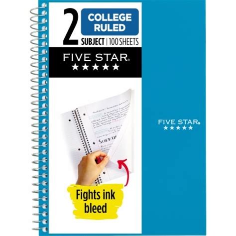 Five Star 2 Subject College Ruled Notebook 95 X 6 In Kroger