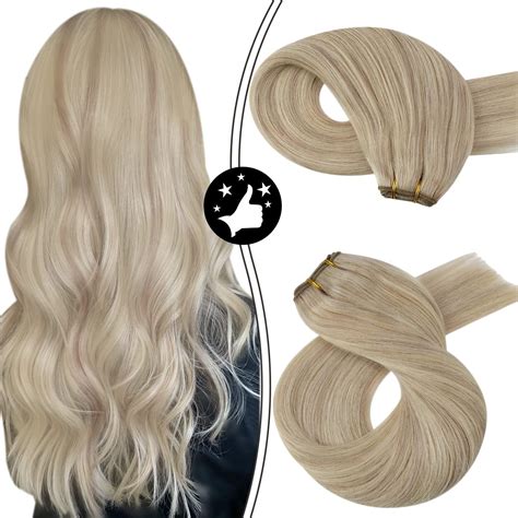 Moresoo Weft Blonde Hair Extensions Human Hair Double Weft Weave Bundles Hair Weft