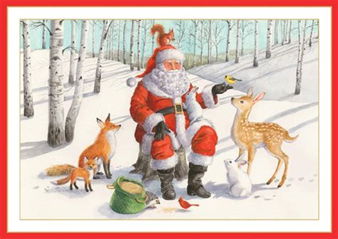 Caspari Santa With Animals Boxed Christmas Cards 100115