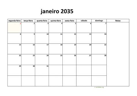 Calendário 2035