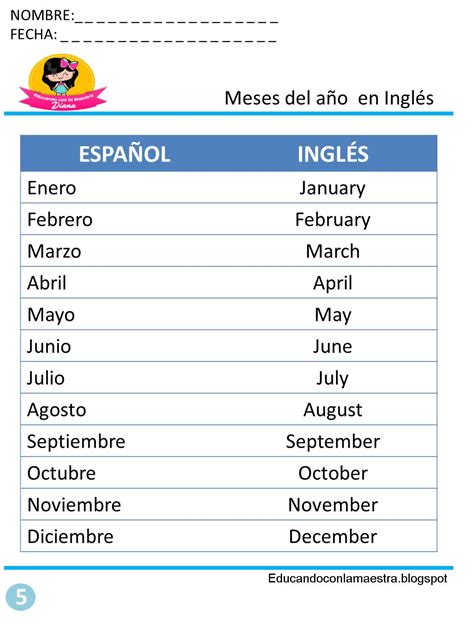Meses Del Ano Para Imprimir En Espanol Y Ingles