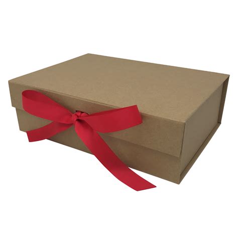 Magnetic gift box with ribbon. A4 Size Natural Kraft Folding Magnetic Gift Box with ...